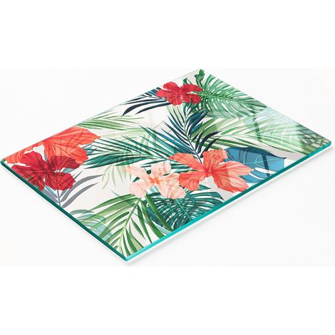 Tablero de vidrio elegante y resistente con estampado de flores tropicales, 80x52 cm.
