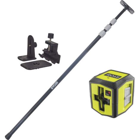 Confezione RYOBI Red Cross Laser - portata 10m - precisione 0,5mm - RBCLLR1 - Asta telescopica - 320cm - RBCLTP1