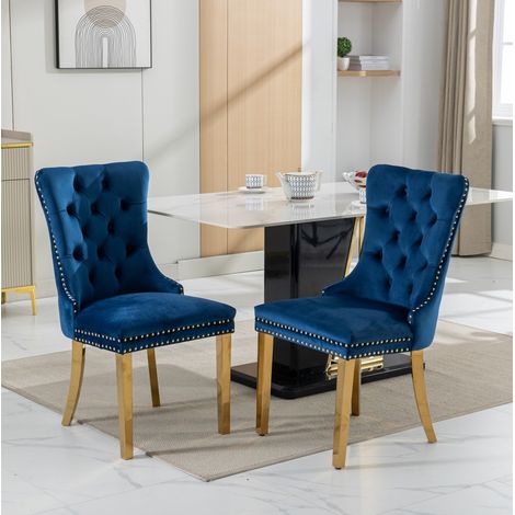 Sedia da pranzo in velluto blu, schienale alto, imbottitura confortevole, assemblaggio facile,65×50×95cm (1/5)