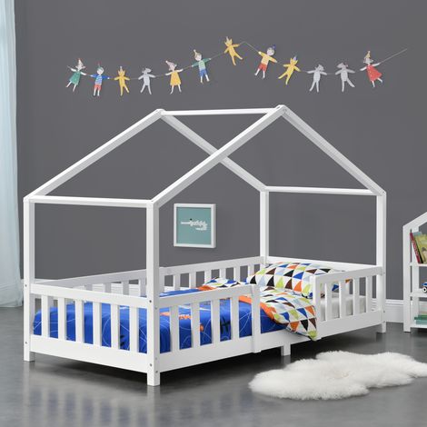 Letto per Cameretta Treviolo a Forma di Casetta in Stile Montessori 90x200 cm Bianco [en.casa] (1/5)