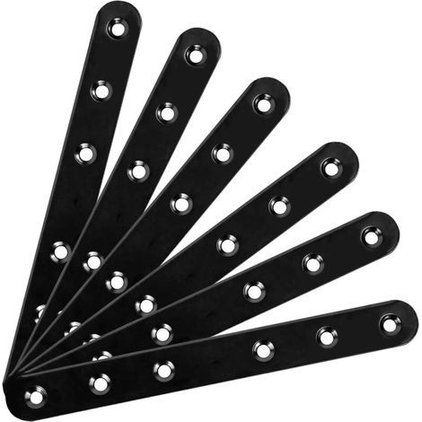 Equerre Plate Metal, 6 Pièces Connecteurs Coudés Équerre Plaque Perforée Noir Patte de Fixation Metalliques Connecteurs Équerre à Angle Plat pour Meubles Armoires Tables et Chaises (1/5)