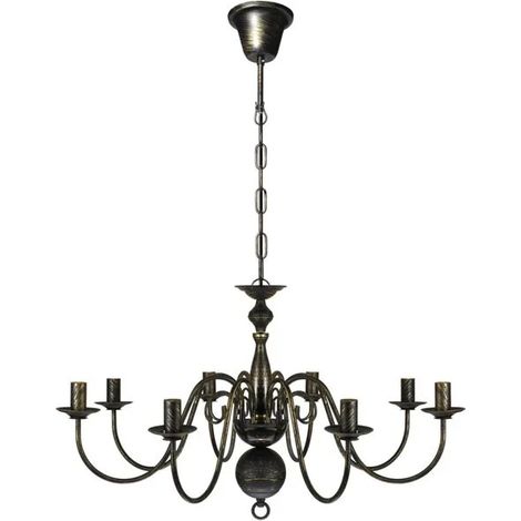 Lustre vintage en métal noir avec 8 ampoules E14. (1/5)