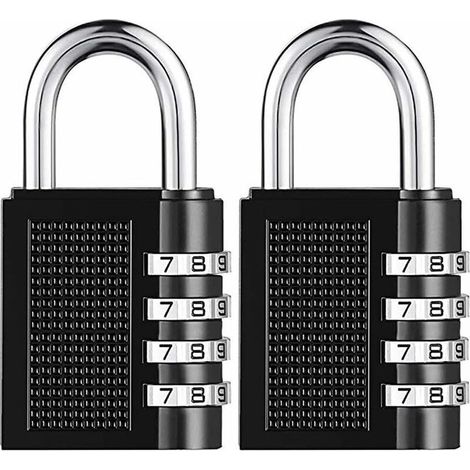 Cadenas à Combinaison Robuste 4 Chiffres Réinitialisable – Lot de 2 pour École, Salle de Sport, Extérieur et Abri de Jardin, Noir