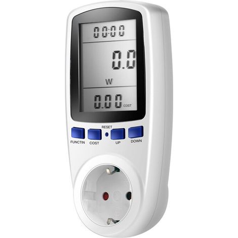 Socket with energy meter, LCD display, 16A, 230V, 50Hz, power consumption, amperage, voltage, maximum power 3680 W, white (1/5)