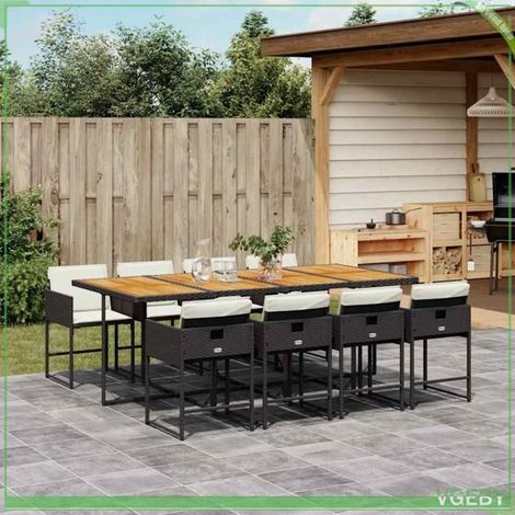 Ensemble à manger de jardin - 3211287 - Résine tressée noir - Table acacia 220x106x73 cm - 8 chaises avec coussins (1/5)