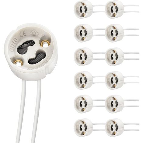 Douille GU10 en céramique, Connecteur à ampoule 0,75 mm², Lot de 12  Résistante à la chaleur 600℃, Max 250V 300W, Fils silicone 15cm, Support de lampe pour ampoules LED GU10 (1/5)