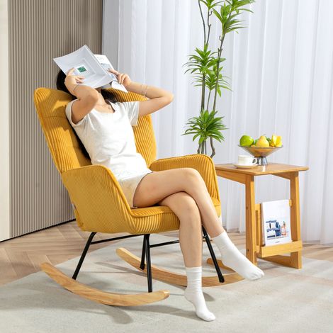 Fauteuil à bascule jaune en acier et bois de hêtre, 71 x 98 x 101 cm (1/5)