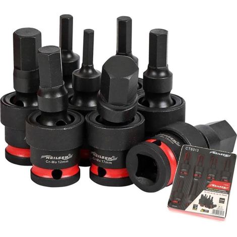 Neilsen Universal Swivel Impact Hex UJ Driver Socket Set 1/2" 6mm - 19mm 8pc (1/2)