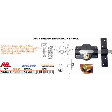 AVL CS-170LL105 Pêne dormant rond de 50 mm et 5 clés de sécurité