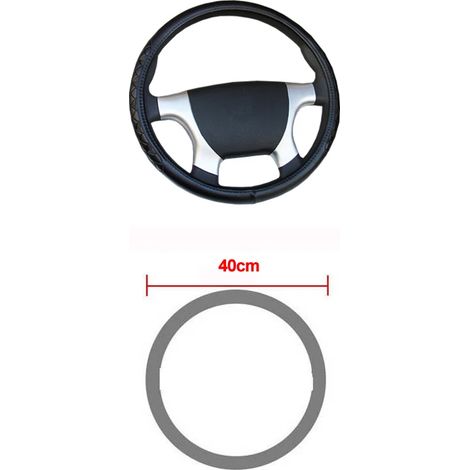 Housse de volant (40 cm -) pour voiture, camion, bus, en cuir PU 3D résistant à l'usure et antidérapant. Style automobile. (1/5)
