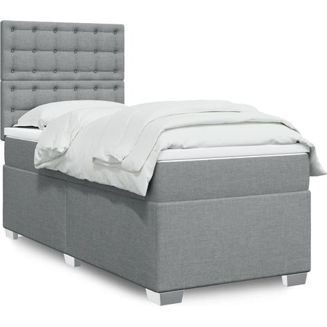 Boxspringbett mit Matratze Hellgrau 100x200 cm Stoff