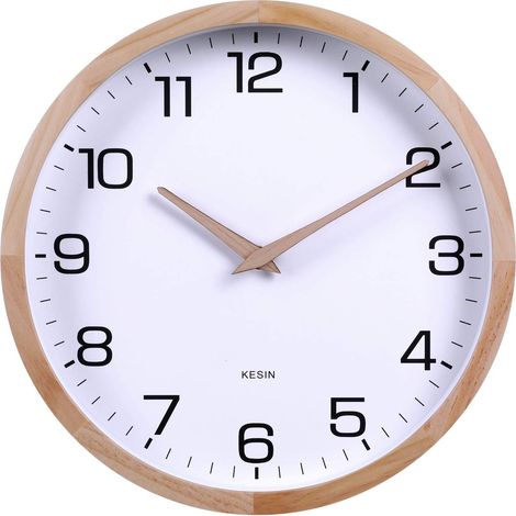 Horloge Murale Ronde silencieuse en Bois Blanc de 30,5 cm - Horloge Murale analogique numérique à Piles sans tic-tac pour Salon, Cuisine, Chambre à Coucher, Bureau, décoration d'intérieur (1/5)