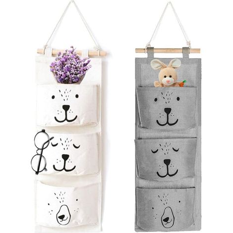 Sac suspendu mural 2 pièces, organisateur suspendu avec 3 poches, sac suspendu pliable pour salle de bain (gris blanc)-Fei Yu (1/5)
