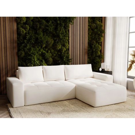 Canapé D'angle Convertible Méridienne Droite Portland Tissu Velours Beige Clair (1/5)