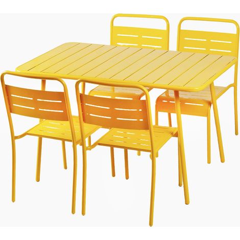 Ensemble table de jardin 120 cm et 4 chaises jaune BERGAME