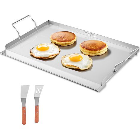VEVOR Plaque de cuisson en acier inox, plaque de four rectangulaire universelle a dessus plat, 585 x 365 mm, batterie de cuisine familiale portable a gaz avec poignee, pour camping, fete de talonnage
