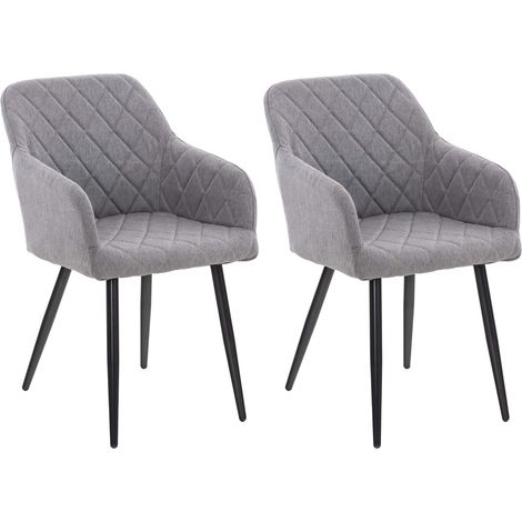 Lot de 2 chaises de salle à manger design retro coutures décoratives en losanges assise en tissu gris 100001565 (1/5)