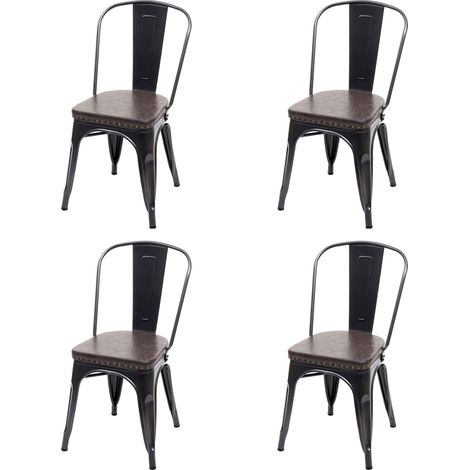 [JAMAIS UTILISÉ] 4x chaise de salle à manger HHG-449e,métal,similicuir Chesterfield,gastronomie,design industriel, noir-marron