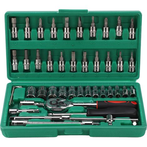Lot d'embouts de douilles 46 pièces, clé pour réparation auto, kit universel en acier au carbone, boîte de rangement (1/5)