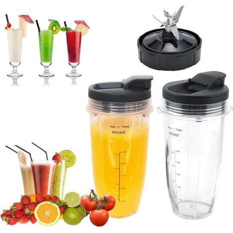 OIMG 24OZ Ersatzteile für Mixer Passend für Ninja 24 oz Becher 710ml mit 7 Lamellen B's & Dichtungsdeckel Passend für Nutri Ninja BL480 BL482 BL6 (1/5)