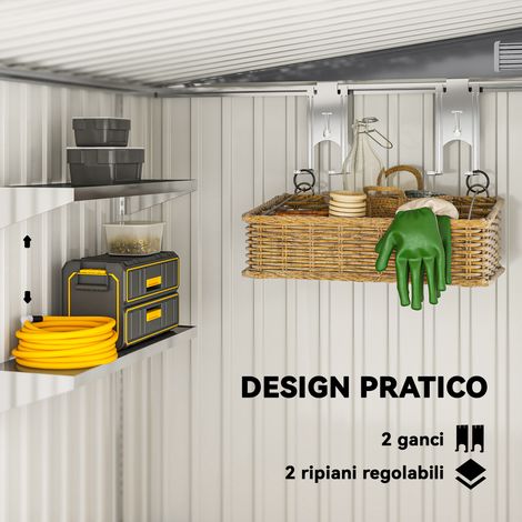 Caseta de jardín de metal galvanizado de 210x150 cm, con puerta corredera, ideal para herramientas, construcción robusta y fácil montaje. Apta para exteriores.