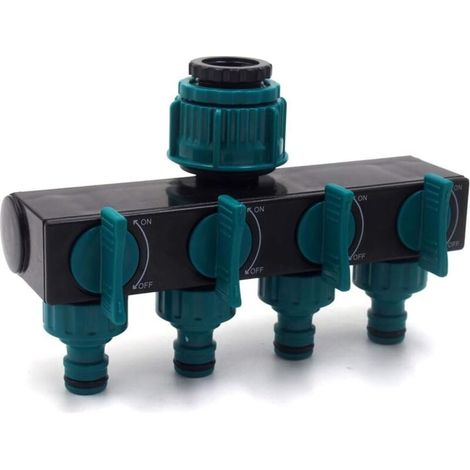 Arroseur Raccord de Tuyaux 4 Sorties, Distributeur Raccord d'arrosage Connecteur Prolongateur Adaptateur à Robinet Nez de Robinet y Sélecteur pour Jardin Serre Potager Pelouse (1/4)