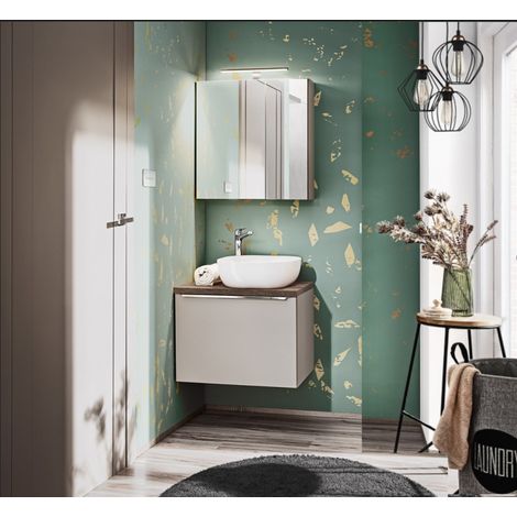 Ensemble meuble sous vasque + vasque + cabinet miroir - 80 cm - Rosario Taupe - Livraison gratuite