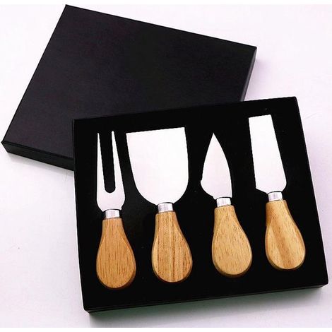 Couteaux à fromage - lot de 4 couteaux à fromage - Bambou - Acier inoxydable - coffret cadeau (1/5)