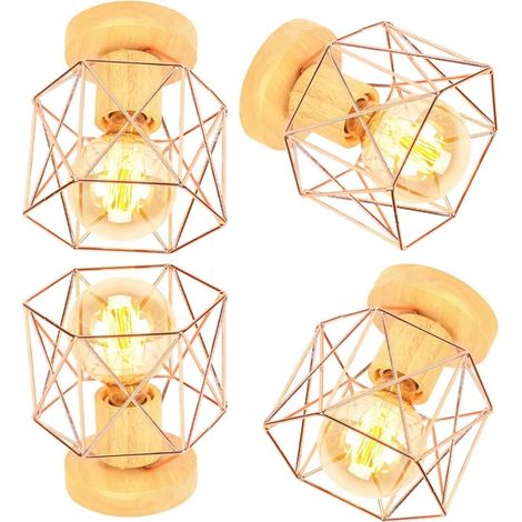 Lot de 4 Moderne Plafonnier Cage Carré,Lampe Plafonnier Retro Abat-jour Fer E27 Lustre Industrielle pour Salon Chambre (1/5)