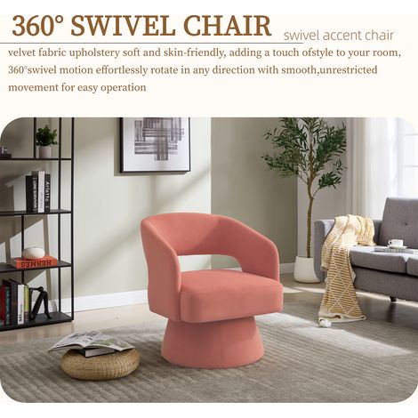 Fauteuil pivotant 360° Lexicon velours confortable dossier ouvert base métal,salon chambre bureau rose. Lexicon 360 (1/5)