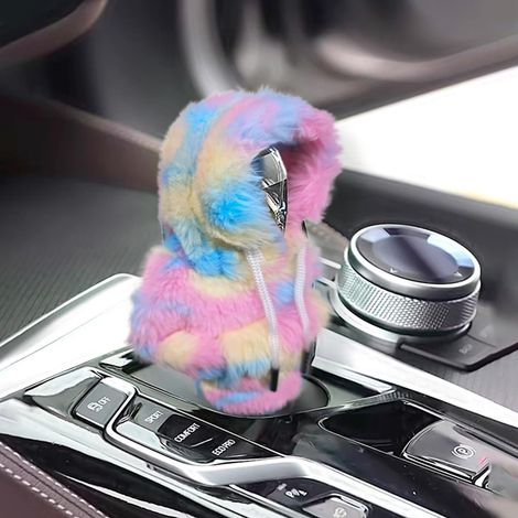 Housse de pommeau de levier de vitesse universelle en peluche rose à capuche - Convient aux voitures manuelles et automatiques, accessoire de décoration intérieure amusant et élégant, protection de le (1/5)