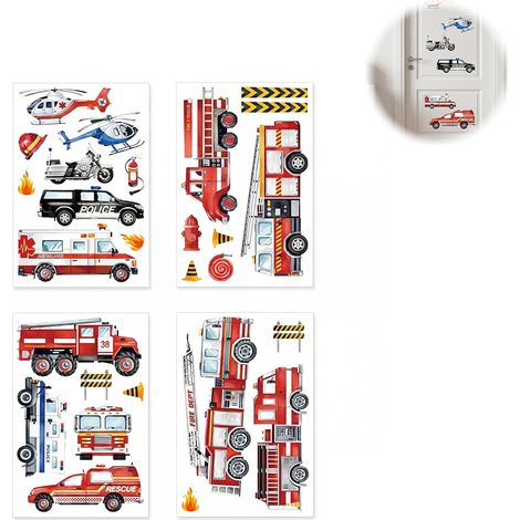 Adhésif Mural Voiture Sans Résidu ni Odeur Autocollant Déco Chambre Chantier Tracteur Camion Pompier Film Vinyle Haute Qualité Facile à Poser sur Mur Lisse 42 Motifs 4 Planches (1/5)