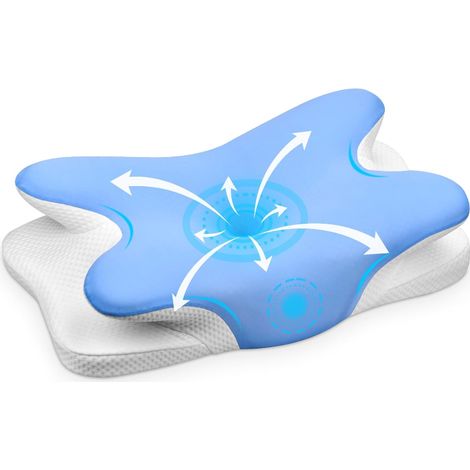 Oreiller Ergonomique Cervical, 2 en 1 Oreiller Memoire Forme pour la Nuque, pour Dormir sur Le côté, Le Dos et Le Ventre, 67 x 37 x 9/12cm, Bleu