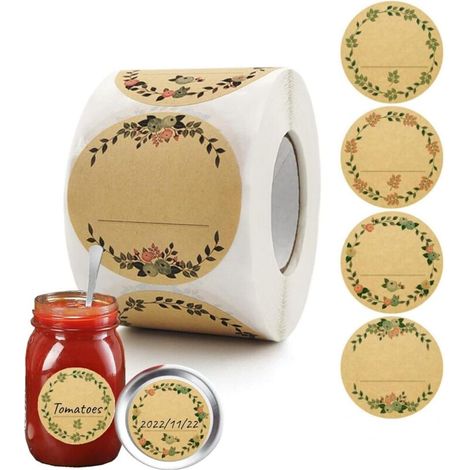 500 Stück Klebeetiketten, 5 cm große Aufkleber für Marmeladengläser, können für Küchenetiketten, Gewürzetiketten, zum Kochen und als Geschenktütendekoration verwendet werden (1/4)