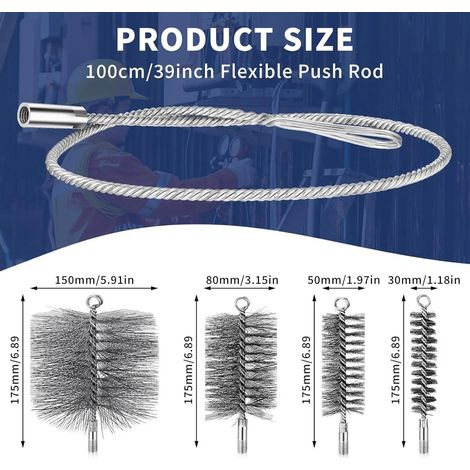 Brosse métallique en acier inoxydable avec manchon pour le nettoyage des cheminées et des tuyaux, l'élimination de la rouille, le meulage, le polissage et le nettoyage des trous.