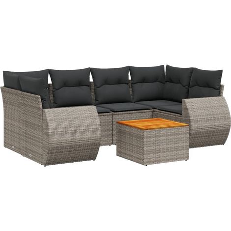 Maison Exclusive - Salon de jardin avec coussins 7 pcs gris résine tressée (1/3)
