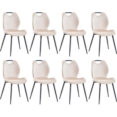 8er-Set Esszimmerstühle, Polsterstühle mit Stoffrückenlehne, Metallbeine, Beige (1/5)
