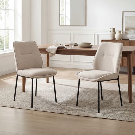 Wahson Lot de 2 Chaises de Salle à Manger en Chenille, Chaise de Cuisine avec Pieds en Métal, Chaise Tapissée pour Salle à Manger/Cuisine, Avoine (1/5)