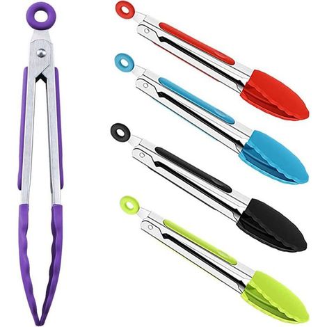 Ecleanfy - 5 pinces cuisine verrouillables acier inox + embouts silicone. Antidérapant, résistance chaleur, multi-couleurs. (1/5)