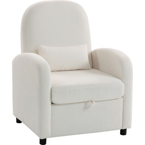 HOMCOM Poltrona d'Arredo con Spazio Contenitore e Cuscino Bianco Crema