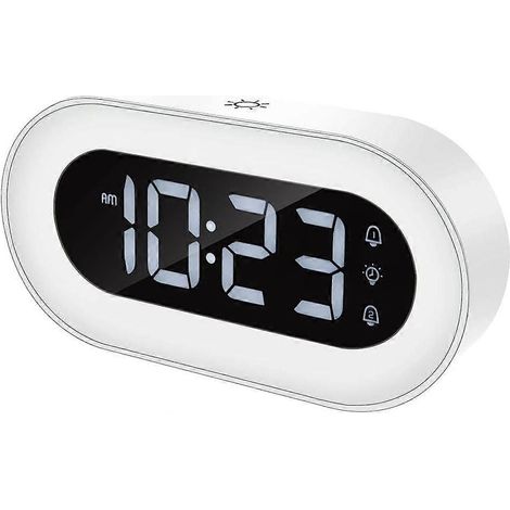 Réveil numérique LED avec fonction snooze, veilleuse, variateur de luminosité (0-100 %) et volume d'alarme réglable. Idéal pour la chambre, la table de chevet, le bureau ou une étagère. (1/5)