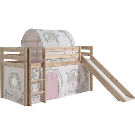 Lit toboggan 90x200 avec tente et tunnel contra pin massif clair Pino (1/3)