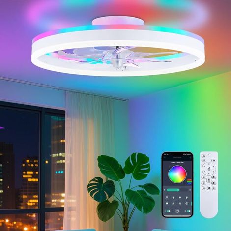 RGB Ceiling Fan with Light, 40cm Hanging Ceiling Fan with Remote Control, App Control, White (1/5)