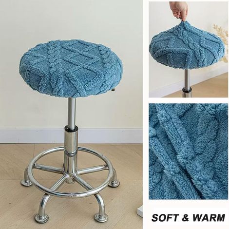 4 Pièces Housse de Tabouret Rond Extensible en Velours Epais Couverture Chaise Ronde Lavable Housse de Tabouret Rotatif de Bar pour Cuisine Maison Bureau 30-36cm Bleu (1/5)