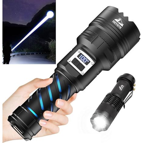 Linterna LED ultra potente, linterna de 1.000.000 de lúmenes, potente linterna LED recargable, potente linterna, linterna de alto brillo, 2 interruptores, linterna táctica XHQ100.2 (1/5)