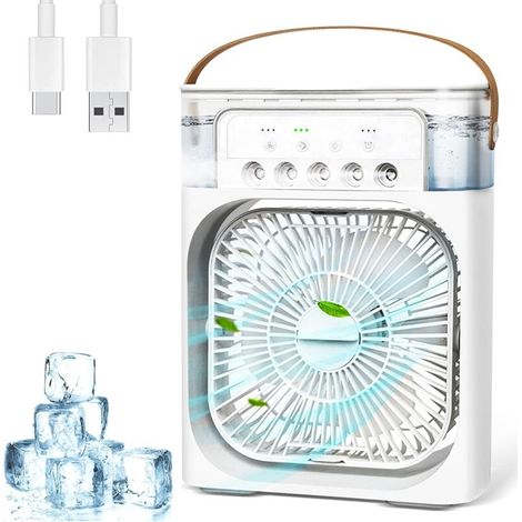 4-in-1 tragbare Klimaanlage, 600ml Mini-Klimaanlage, Mini-Ventilator mit 3 Geschwindigkeiten, 3 Nebelmodi, 7 Nachtlichter und 2-8 Stunden Timer fürs Büro. (1/4)