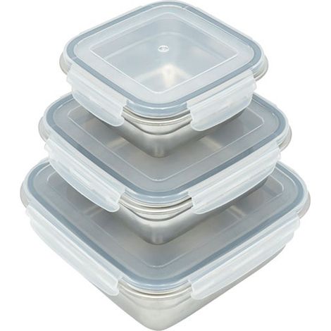 Set 3 Edelstahlboxen mit PP-Deckel – Ohne Marke