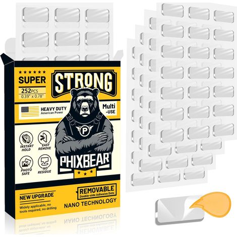 Adhésif Mural Sans Trace - Pastille Adhésive Autocollants Double Face Transparent et Amovible pour Affiches, Posters, Décor, 252 Pièces (10x20mm) Ne Laisse Aucune Trace (1/5)