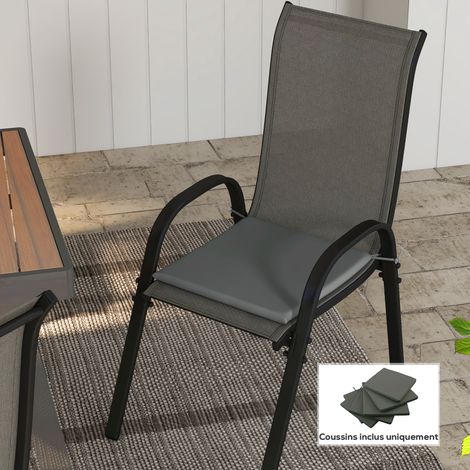 Lot de 6 Coussins de chaise de jardin extérieur Rembourrage 3 cm Tissu Polyester dim. 42L x 42l cm Gris foncé