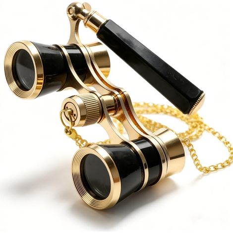 Opera Glass 3 x 25, Foldable Theatre Glass with Handle and Adjustable Chain, Metal Body, Optical Lens, Portable Theatre Binoculars for Concerts, Operas and Theatre Performances (Black) (1/5)